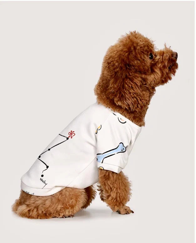 Small dog wearing Starling World Dog T-shirt