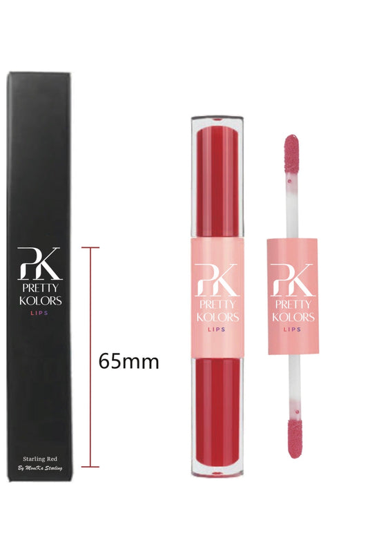 Pretty Kolors Lips dual-ended lip color in Starling Red with black Pretty Kolors packaging, by MoniKa Starling