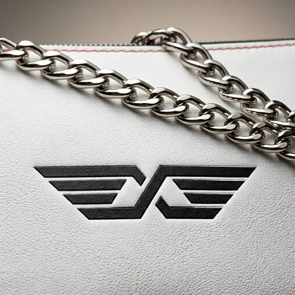 MoniKa Starling white crossbody purse with chain — close-up detail
