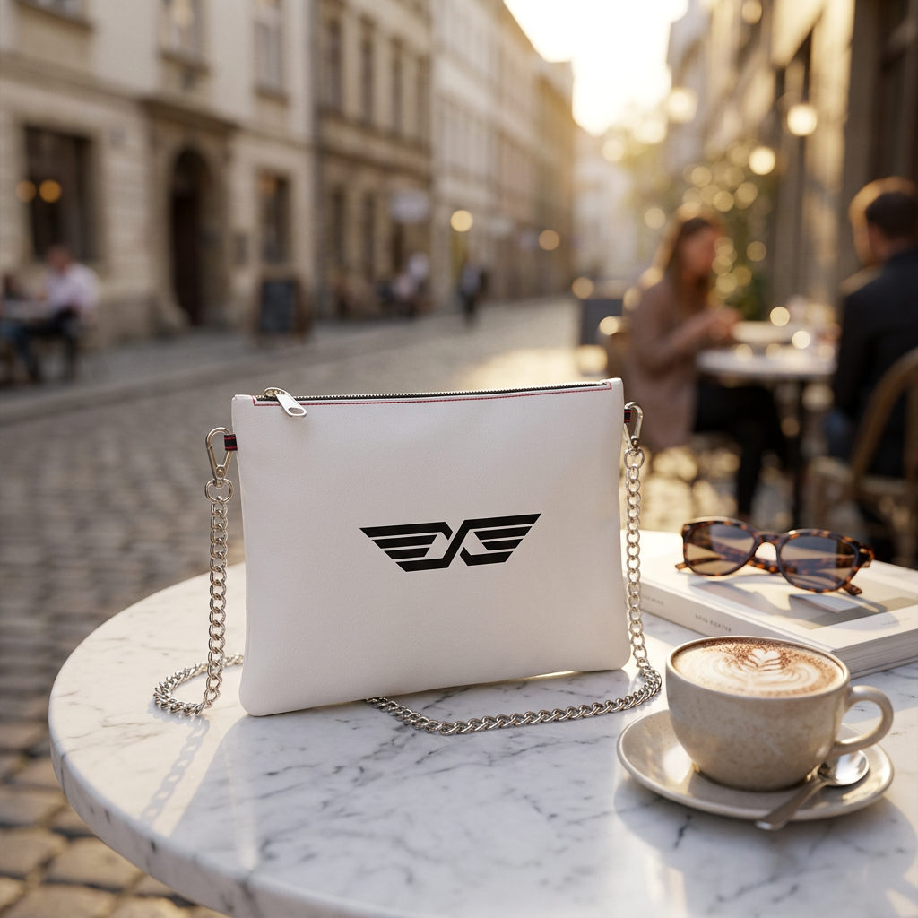 MoniKa Starling white crossbody purse with chain — lifestyle